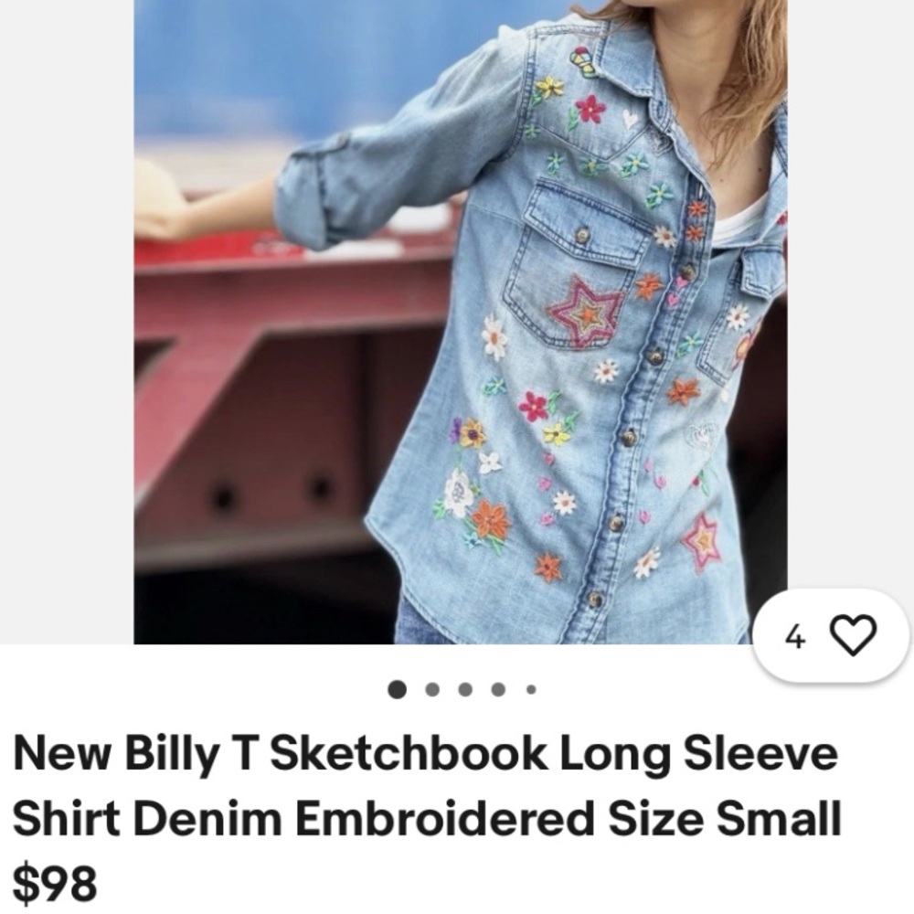 Billy T Sketchbook Embroidery Button Down Shirt in Vintage Blue - Picture 6 of 9